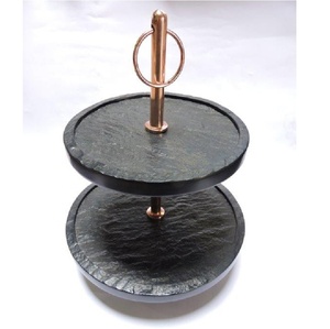 Soporte de pastel de dos niveles de resina negra, aspecto de pizarra, Colección casera, estilo real, Decoración de Pastel de fiesta de cumpleaños y aniversario de boda - Product Image 2