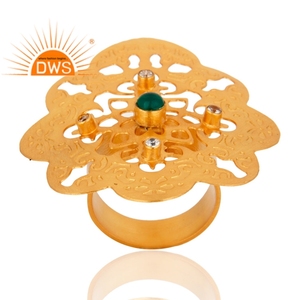 การออกแบบล่าสุดธรรมชาติสีเขียวนิลและ CZ พลอยแหวนงบสำหรับผู้หญิงผู้ผลิตเครื่องประดับ - Product Image 2