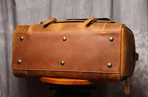 กระเป๋ากีฬาสไตล์วินเทจอักษรย่อแบบกำหนดเอง FL GRAIN กระเป๋าวีคเอนเดอร์หนังแท้ลายลูกอมพีซี - Product Image 4