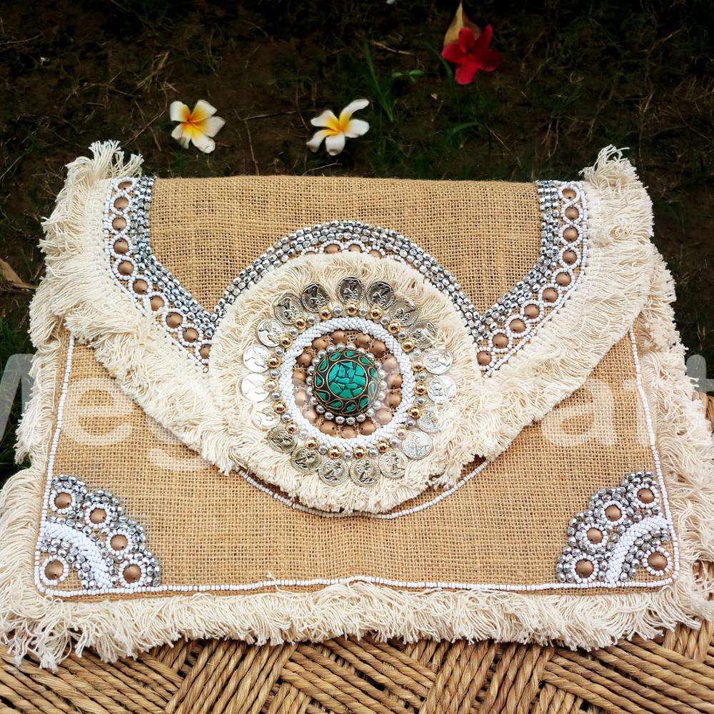 Bolsos de mano bohemios para mujer, cartera de mano con cuentas de