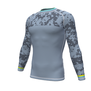 Men's Long Sleeve Rash Guard Compression Shirt Gray Digital <b>Camo</b> Print Quick Dry Sport <b>Top</b> Full Sleeve Workout Wear - Product Image 5
