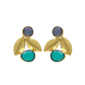 Joyería de Plata de Ley 925 sólida chapada en oro Pendientes colgantes de piedras preciosas de labradorita Esmeralda Joyería fina hecha a mano para mujer. - Product Image 1
