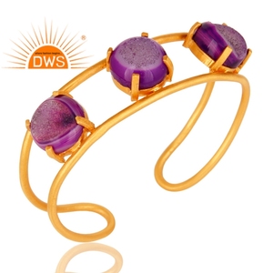 Último diseño hecho a mano, brazalete de piedras preciosas Druzy púrpura Natural para mujer, joyería de moda para mujer, regalo para ella - Product Image 3