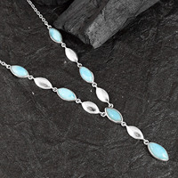 Pur solide 925 argent Sterling marquise forme Larimar pierres précieuses Lariat collier en gros léger bijoux fins pour les femmes