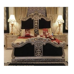 Cama Doble de Estilo Europeo Moderno, Cama Maharaja de Madera Tallada a Mano con Mesitas de Noche, Muebles de Dormitorio de Madera de Teca Antigua Real - Product Image 1