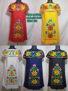 Venta al por mayor fiesta tradicional indio bohemio estilo mexicano vintage rayón Maxi vestido estampado de flores hermoso aspecto - Product Image 2