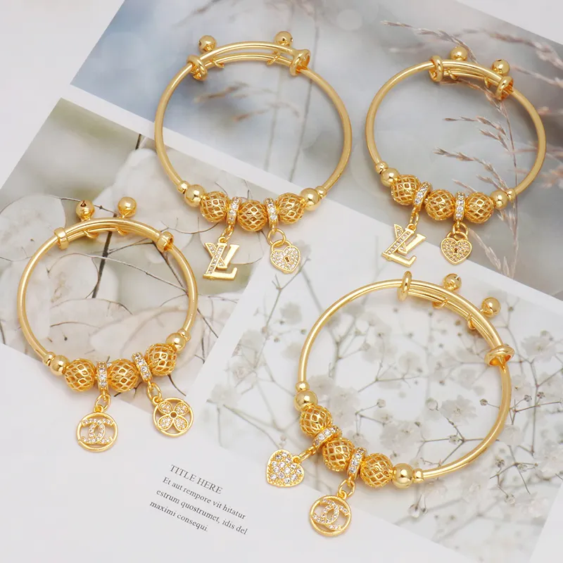 Высококачественные золотые браслеты для женщин, популярный дизайн, женские браслеты для детей, медные, золотые браслеты для малышей