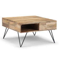 Table basse élévatrice carrée industrielle en bois de manguier massif et en métal pour meubles de salon à domicile