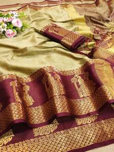 Kanchipuram Sarees ropa de fiesta de seda boda indio último diseñador mujeres usan Sari con blusa Banarasi algodón seda telas suaves Apparelgarment - Product Image 3