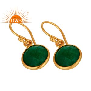 Fournisseur de boucles d'oreilles pendantes en aventurine verte taillée rondement personnalisé, plaquées or 18 carats, en argent 925, grossiste en bijoux - Product Image 2