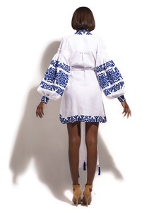 เสื้อผ้า Boho 2021ยูเครน Vyshyvanka เย็บปักถักร้อยการออกแบบชุดผ้าลินินที่มีพู่ชุดแม็กซี่แขนยาว - Product Image 2