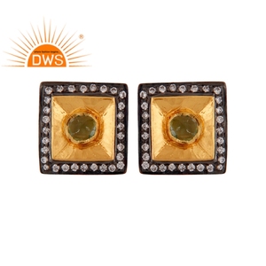 925 Silver 18k Gold Plated <b>Girls</b> Fashion Stud Earrings Jewelry Zircon <b>Set</b> Tourmaline Gemstone Earrings Jewelry Wholesale - Product Image 2