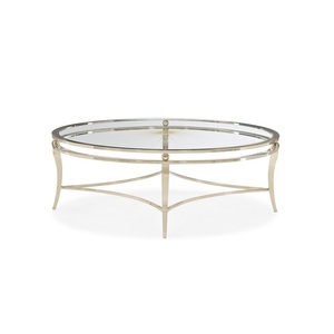 Table en métal arrondie à finition antique dorée avec dessus en verre Table de canapé pour meubles maison - Product Image 1