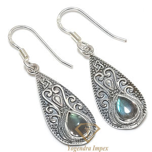 Boucles d'oreilles en argent sterling massif 925 faites à la main en forme de poire Labradorite pierre précieuse à la mode pour les mariages fêtes boucles d'oreilles à crochet en gros - Product Image 1