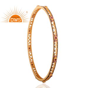 Latest 2026 Sterling Silver <b>Gold</b> <b>plated</b> Natural Ruby Gemstone <b>Bangle</b> For Women Jewelry Manufacturer - Product Image 2