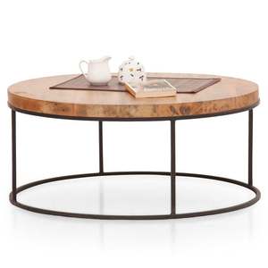 <b>Coffee</b> <b>Table</b> Wooden Top <b>Black</b> Metal Frame <b>Round</b> <b>Coffee</b> <b>Table</b> Home Decoration Living Room Furniture for Home Hotel Restaurant - Product Image 1