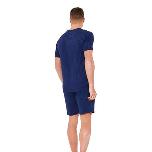 Conjuntos de verano de camisetas y pantalones cortos de algodón orgánico, ropa para correr, conjunto de pista con logotipo personalizado, Color azul - Product Image 5