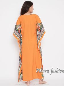 Caftán bohemio estampado para mujer, ropa de playa Floral amarilla, caftán largo holgado de satén - Product Image 6