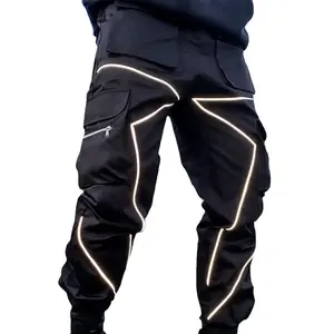 新设计男士多口袋后宫嘻哈时尚长裤反射街头汗水裤高度自定义的