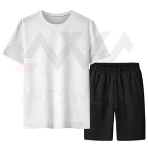 ชุดเสื้อผ้า2ชิ้นสำหรับผู้ชาย,ชุดเสื้อยืดกางเกงขาสั้นผ้าฝ้าย100% สีล้วนแขนสั้นชุดลำลองสำหรับฤดูร้อน - Product Image 3