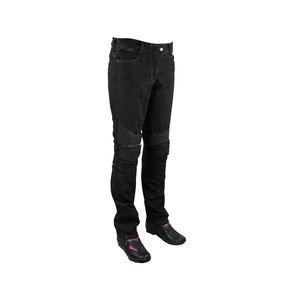 Aprobado por La CE, diseño acanalado negro, pantalones vaqueros Moto para damas, certificado EN17092, aramida, protección principal, lavado oscuro, estilo de pantalones lápiz - Product Image 2