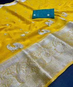 Dernier concepteur Banarasi coton soie Saree Kanchipuram lin Blouse pour dames fête porter mariage indien vêtement en gros - Product Image 6