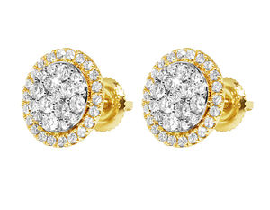 14K Yellow Gold Real Round Diamond Cluster Screw <b>Back</b> <b>Earrings</b> 0.50TCW - Product Image 1