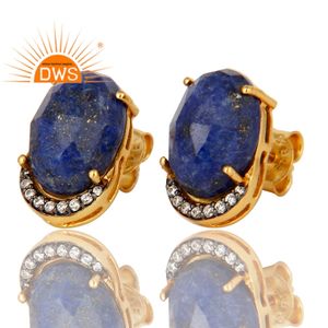 Nuevo diseñador Stud Pendientes Fabricante de joyas Lapislázuli Piedra preciosa Pendientes de plata chapados en oro Colección vintage - Product Image 2