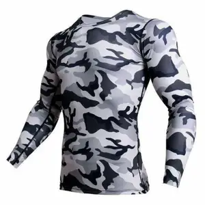 Camisa de compressão personalizada masculina, camuflagem fitness 3d de manga comprida para academia