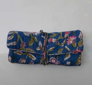 ม้วนเครื่องประดับผ้าฝ้ายพิมพ์ลายบล็อกด้วยมือหรูหราพร้อมกระเป๋าซิปและการปิดเน็คไทกระเป๋าเครื่องประดับพิมพ์สีสันสดใสสำหรับผู้หญิง - Product Image 2