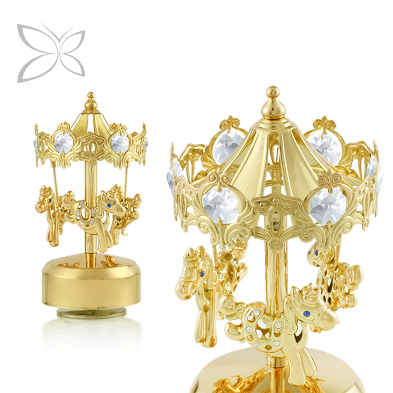 Высококачественная позолоченная фигурка карусели Crystocraft, веселая круглая вращающаяся Музыкальная шкатулка с кристаллами бриллиантовой резки