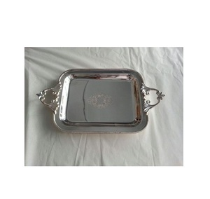 Bandeja de servicio de acero inoxidable hecha a mano con asas doradas, bandejas de buena calidad, producto nuevo - Product Image 6