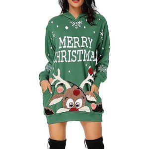 Sudadera con capucha para mujer, y bolsillo de manga larga, con estampado navideño, longitud media, para otoño - Product Image 2