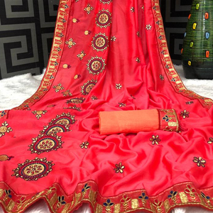 La plupart des derniers vêtements de réception choisis Vichitra soie broderie travail Saree avec chemisier pièce femmes indiennes portent pas cher bas prix Surat Apparel - Product Image 1