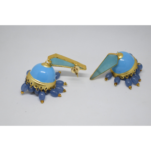 Boucles d'oreilles jhumka en laiton avec finition mate dorée meenakari, traditionnelles, dernières tendances, magnifiques, pour filles et femmes - Product Image 2