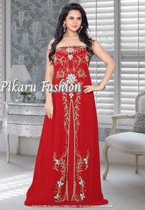 ชุดเดรสสีแดงสุดเซ็กซี่สำหรับเพื่อนเจ้าสาว,ชุดเดรสสีแดงสุดเซ็กซี่เปิดไหล่ประดับลูกปัดสำหรับสาวอิสลาม Jibab - Product Image 2