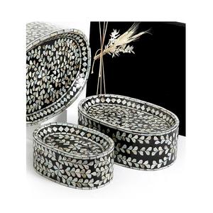 Conjunto de elevador de forma ovalada de color negro de 3 soportes para servir de madera y soporte de exhibición de nácar con alta calidad - Product Image 2