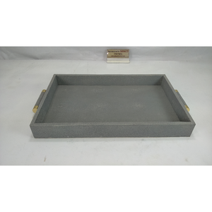 Plateau à thé carré en faux shagreen de couleur charbon de bois DAPHOCO modèle 058, origine Vietnam, 0,605x0,38x0,065, best-seller, avec insert en laiton et poignée - Product Image 1