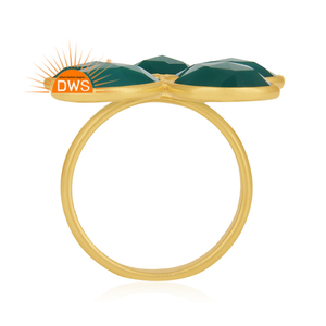 Bague en pierre d'onyx verte naturelle, plaqué or 18k, vente en gros, bijoux fait à la main - Product Image 2