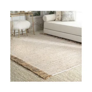 Tappeti in juta con tappeto in nappa solida a trama piatta naturale per soggiorno dimensioni e forma personalizzate dall'india