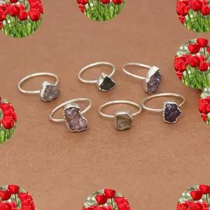 Special Jewelry Amethyst Raw Stone Ring 12 mm In Size Electroplated Silver Plated Bezel Set Ring For Promise Ring