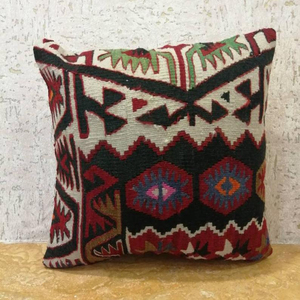 Funda de Cojín Bordada a Mano Turca, Cuadrada, Abstracta, Geométrica, Estilo Bohemio, Lana Acrílica, Decoración del Hogar - Product Image 1