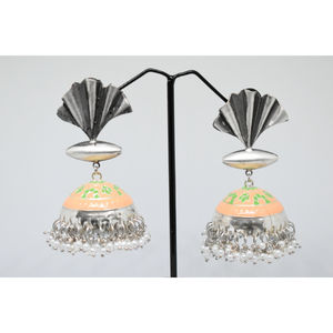 meenakari <b>brass</b> silver look alike fashionable <b>jewellery</b> 2025 trending stud jhumka hoop earing for girls and women - Product Image 1