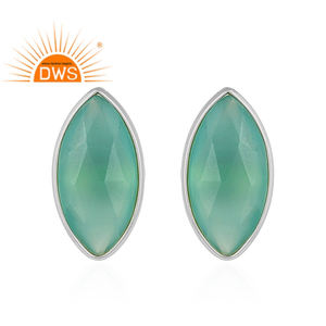 Boucles d'oreilles clous en calcédoine aqua mignonnes, forme marquise, en argent sterling 925, certifiées, tendance, pour cadeau de fête, bijoux vintage - Product Image 1
