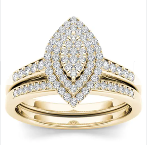 Anillo de Boda nupcial de racimo de diamantes de corte brillante redondo natural-Set 14K Ajuste de punta de oro amarillo - Product Image 1