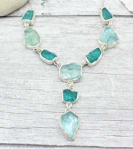 Collar de Aguamarina Y Apatita de plata de ley 925, joyería llamativa - Product Image 1