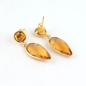 Non tarnish jewelry briolette cut citrine quartz drop earring gold filled jewelry hot sell girls personality drop dangle earring