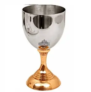 STAINLESS STEEL GOBLET CUM WINE GLASS WITH COPPER HANDLE Unbreakable Glassware Custom Colored Water Drinking Cup Goblet