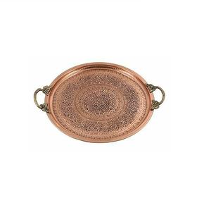Plateau de service en cuivre fait main de conception traditionnelle de forme ronde pour l'usage de cuisine - Product Image 1