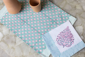 Floral Hand Block Print Indian Cotton Floral Table Mats & Napkin Set of 6 Napkins & 6 Mats - Product Image 3